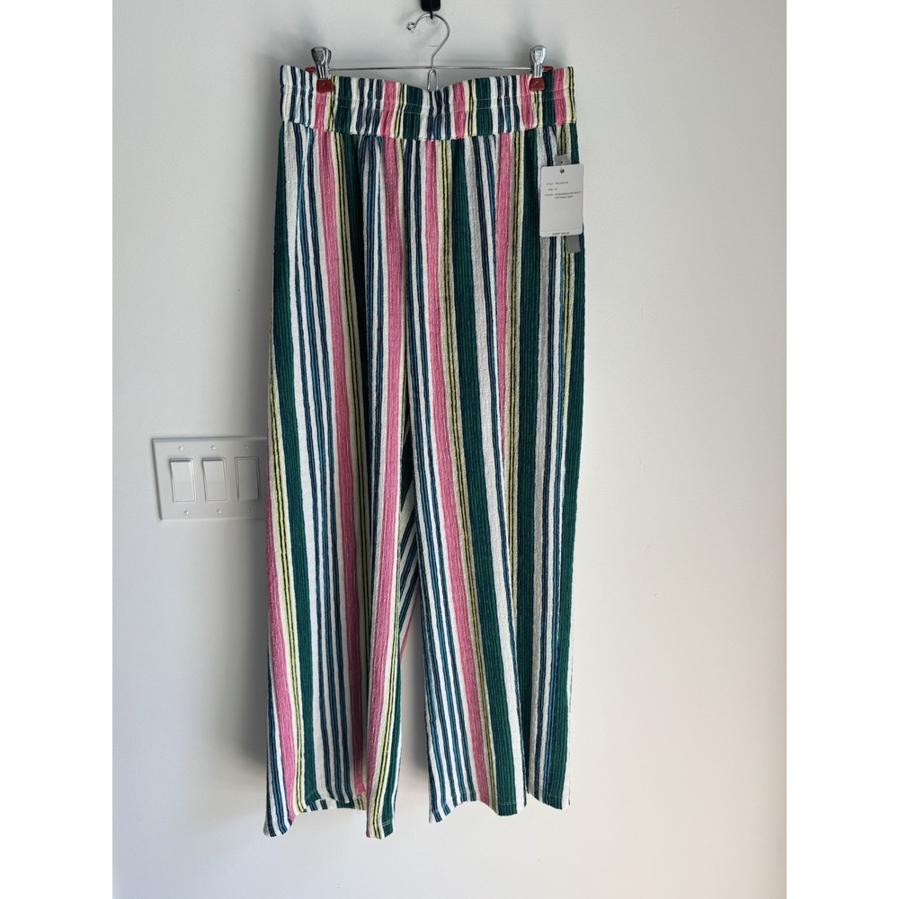 Zac & Rachel Multicolor Striped Wide-Leg Plisse Pants Women's Sz M NEW